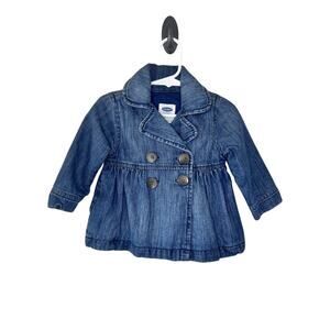 Old Navy Denim Peacoat Jacket, Blue, Cotton Blend, Double Breasted Toddler Girl